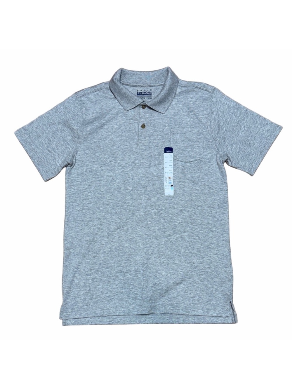 NWT Basic Editions Boys XL 14/16 Heather Gray Polo Shirt Short Sleeve Uniform